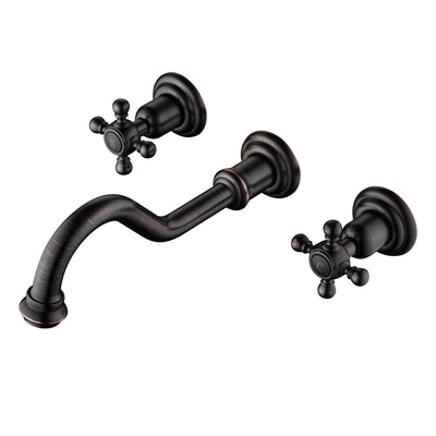 Grifo de lavabo de baño montado en la pared SUMERAIN, bronce frotado al aceite vintage, 3 orificios, 2 mandos cruzados, grifo para lavabo, válvula de instalación incluida