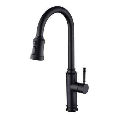 Grifo de cocina SUMERAIN monomando con arco alto y rociador extraíble, montaje en un solo orificio, acero inoxidable, negro mate