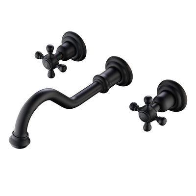 Grifo clásico SUMERAIN para lavabo tipo vaso montado en la pared, 3 orificios con perillas cruzadas, grifo para lavabo negro mate con válvula incluida para instalación en pared