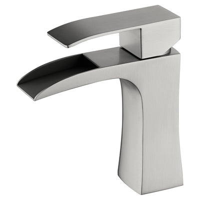 Grifo de baño Sumerain níquel cepillado, grifo de lavabo con efecto cascada de un solo orificio, grifo de tocador de acero inoxidable