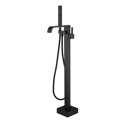 Grifo moderno independiente para bañera SUMERAIN, llenador de bañera tipo cascada negro mate con montaje en piso y ducha de mano, alto flujo