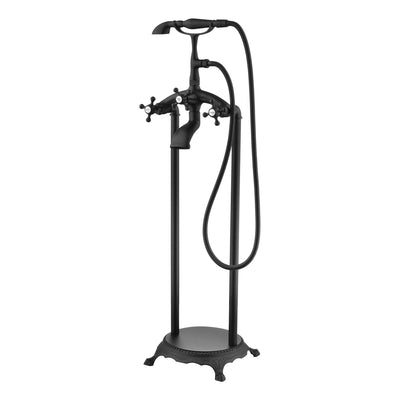 Grifo clásico independiente para bañera SUMERAIN, grifo tipo cascada de montaje en suelo para bañera en negro mate con ducha de mano, alto caudal