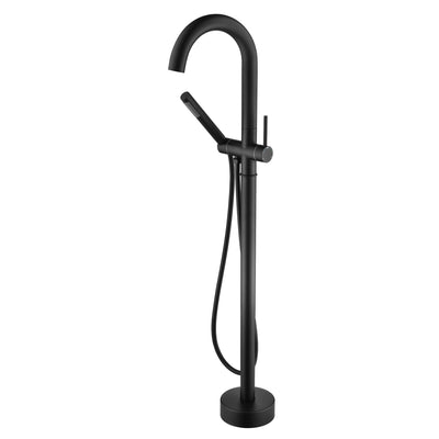 Grifo de bañera independiente sumerain en negro mate con ducha de mano, grifo para bañera montado en el suelo para baño con pico giratorio de alto flujo