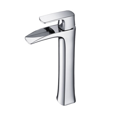 Grifo contemporáneo alto tipo cascada SUMERAIN para lavabos tipo vaso, grifo para baño con un solo orificio y mango único, cromo