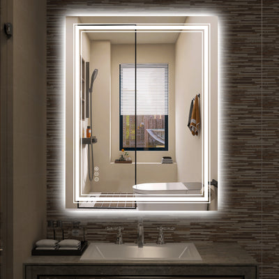 Espejo de baño LED Sumerain 28 x 36 pulgadas con luces, espejo de tocador inteligente anti-vaho regulable con luz frontal y retroiluminación, 3 temperaturas de color, función memoria