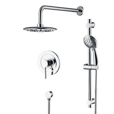 Sistema moderno de ducha para baño sumerain con cabezal de ducha de lluvia de alta presión, ducha de mano con 3 configuraciones y barra deslizante ajustable, válvula incluida, acabado cromado