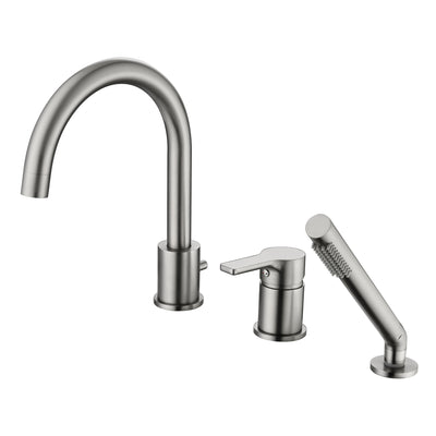 Grifo para bañera romana con rociador de ducha de mano y válvula, níquel cepillado