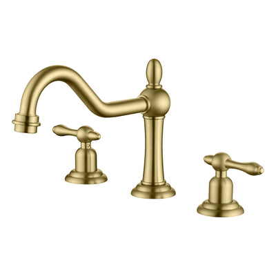 Grifo de lavabo de baño sumerain de 8 pulgadas con 3 orificios y extensión amplia, grifo de tocador con 2 manijas y pico giratorio en dorado cepillado