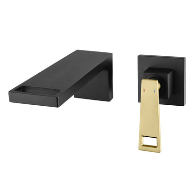 Grifo para baño SUMERAIN montado en la pared con mango único, grifo para lavabo con válvula de instalación de latón, negro y dorado