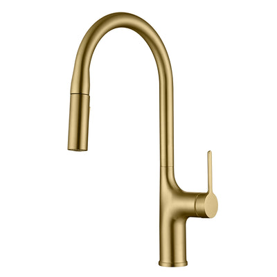 Grifo de cocina sumerain con rociador extraíble, modo dual, arco alto, un solo mango, grifo para fregadero de cocina sin plomo en oro cepillado