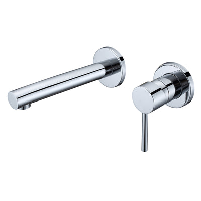Grifo de montaje en pared para lavabo de baño, grifo de baño cromado moderno de una sola manija con válvula de latón