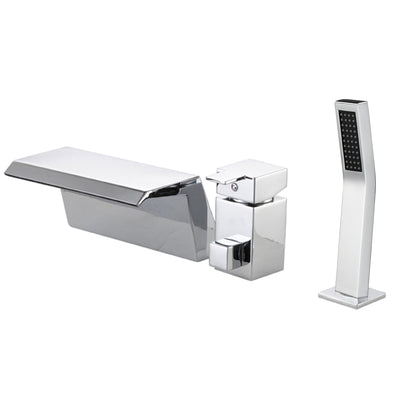 Grifo de bañera romana de montaje en cubierta Sumerain con caída, ducha de mano, mando de nivel único, alto caudal con válvula de instalación de latón, cromado