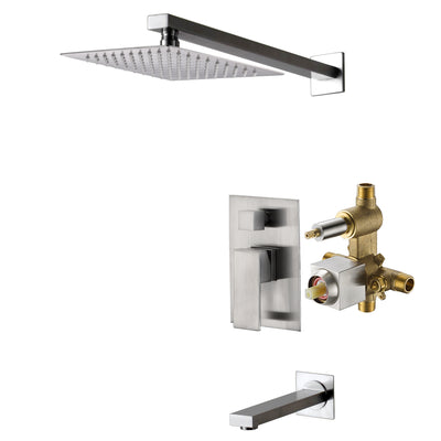 Grifo moderno de bañera y ducha montado en la pared SUMERAIN con monomando y cabezal de ducha cuadrado de 8 pulgadas, grifo para bañera y ducha con válvula de equilibrio de presión, níquel cepillado