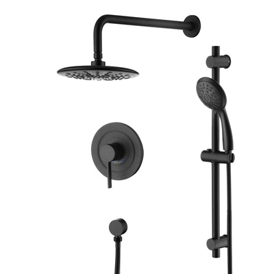 Conjunto completo de grifo de ducha sumerain, sistema de cabezal de ducha de lluvia en negro mate, conjunto de ducha doble montado en pared con válvula y kit de recorte incluidos