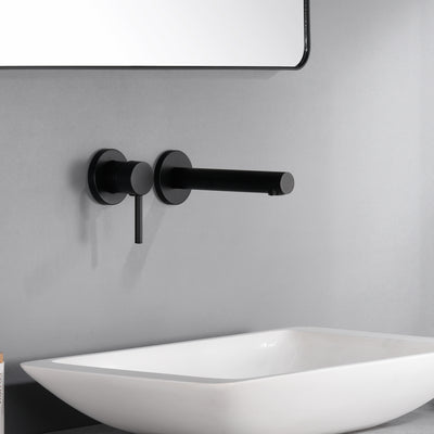 sumerain Grifo de baño de montaje en pared negro mate para zurdos con una sola manija, grifo para lavabo