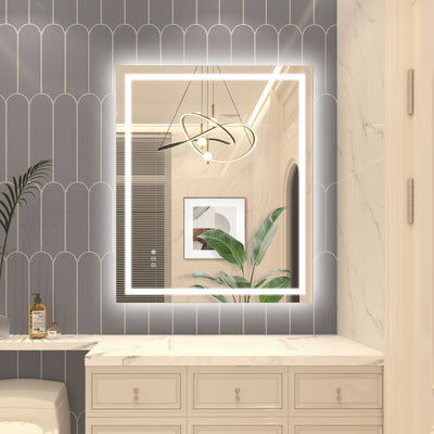 Espejo de baño LED SUMERAIN 30 x 36 pulgadas con luces, espejo inteligente regulable anti-vaho para tocador de pared, 3 temperaturas de color, vidrio templado