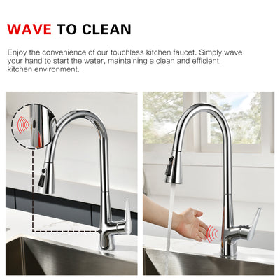 sumerain Touchless Kitchen Faucet with Pull-Down Sprayer,Single Handle Hands-Free Motion Sensor Kitchen Sink Faucet 360 Degree Swivel,Chrome