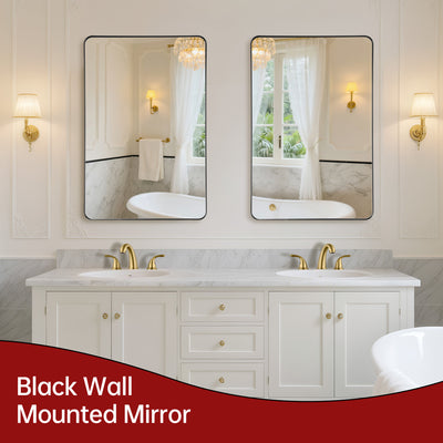 Espejo de baño SUMERAIN negro paquete de 2, juego de dos espejos de tocador con marco de aluminio y vidrio templado para tocador de baño con doble lavabo, 24x36 pulgadas montaje horizontal o vertical