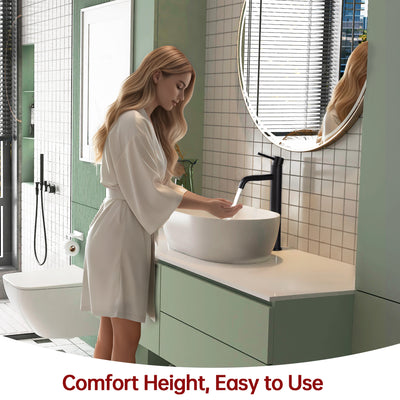 Grifo para lavabo de baño SUMERAIN, negro mate, grifo alto para lavabo con mango único y un solo orificio, acero inoxidable 304, libre de plomo