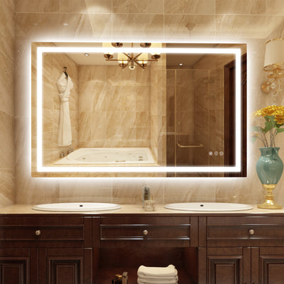 Espejo de baño LED SUMERAIN de 48 x 30 pulgadas con luces, iluminado trasero y frontal, espejo de tocador con 3 temperaturas de color para pared, antivaho, brillo regulable, función de memoria, vidrio templado