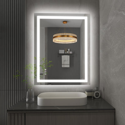 Espejo de baño LED SUMERAIN con iluminación frontal y trasera, 28 x 36 pulgadas, espejo inteligente regulable con 3 colores para tocador de pared, anti-vaho, función memoria, vidrio templado, certificado ETL