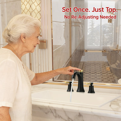 Grifo de baño Sumerain de 3 orificios, grifo moderno de lavabo de baño de latón macizo con modos de doble rociado, memoria de temperatura, negro y dorado