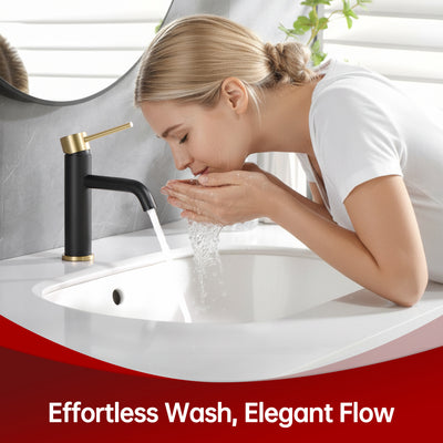 Grifo moderno para lavabo de baño SUMERAIN con mango único, grifo para lavabo con orificio único de acero inoxidable, negro y dorado