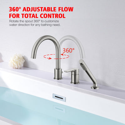 Grifo para bañera romana con rociador de ducha de mano y válvula, níquel cepillado