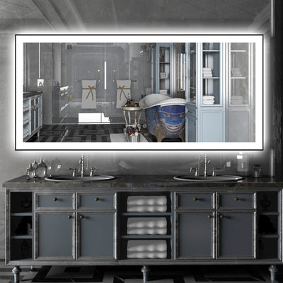 Espejo de baño LED grande Sumerain de 60"x28" con luces, espejo de tocador regulable antivaho iluminado frontal y trasero con función de memoria, espejo de pared con 3 temperaturas de color, vidrio templado
