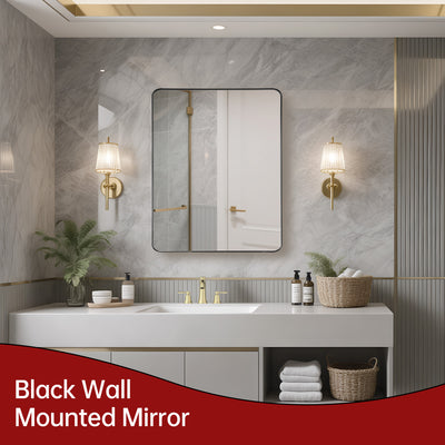 Espejo de baño SUMERAIN con marco negro mate, espejo de pared de 24x30 pulgadas con esquinas redondeadas y vidrio templado a prueba de roturas, montaje flexible horizontal o vertical