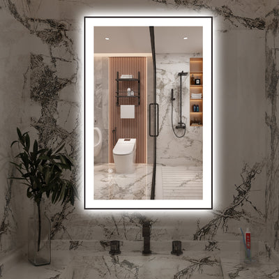 Espejo de baño LED Sumerain 24"x36" con iluminación frontal y trasera, espejo de tocador para pared con brillo regulable inteligente, anti-vaho, función memoria, 3 modos de color