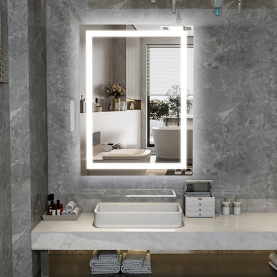 Espejo de baño LED SUMERAIN 24 x 32 pulgadas con luces, espejo inteligente regulable anti-vaho para tocador de pared, 3 luces de color, función memoria, vidrio templado