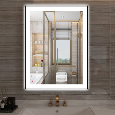Espejo de baño LED Sumerain para pared, espejo de tocador iluminado anti-vaho de 24 x 32 pulgadas con iluminación frontal y trasera, atenuación sin escalones, 3 temperaturas de color, memoria, vidrio templado