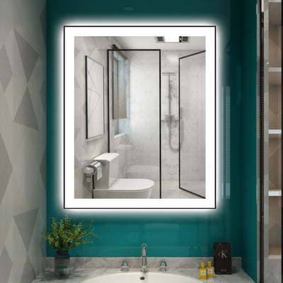 Espejo LED Sumerain 30 x 36 pulgadas con marco negro para baño, espejo anti-vaho regulable sin escalones con luces, 3 temperaturas de color