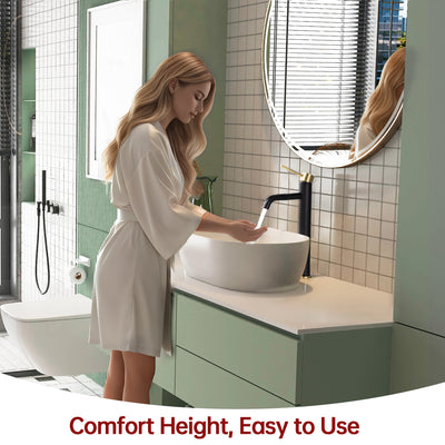 Grifo alto para lavabo de baño SUMERAIN, negro y dorado, grifo para lavabo con mango único y orificio único, sin plomo, acero inoxidable 304