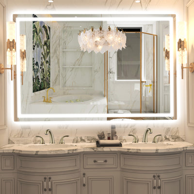 Espejo de baño LED moderno SUMERAIN para pared, espejo de tocador inteligente de 55 x 36 pulgadas con vidrio templado, luz antivaho, brillo regulable, 3 temperaturas de color, espejo de tocador LED más brillante