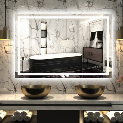 Espejo de baño LED Sumerain de 48" x 32" — espejo de tocador inteligente con luz trasera y frontal regulable, antivaho, 3 temperaturas de color, función de memoria, vidrio templado, listado ETL