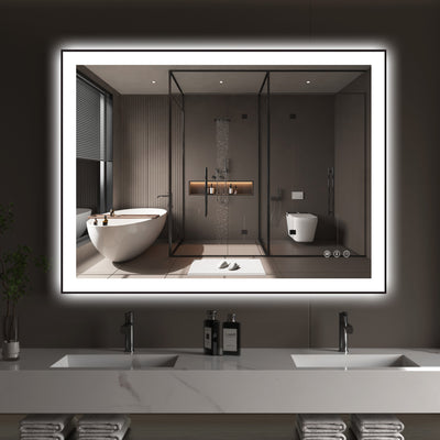 Espejo de tocador iluminado Sumerain 40 x 30 pulgadas para pared de baño, espejo LED para baño con brillo regulable inteligente anti-vaho con iluminación frontal y trasera, 3 modos de iluminación, función memoria