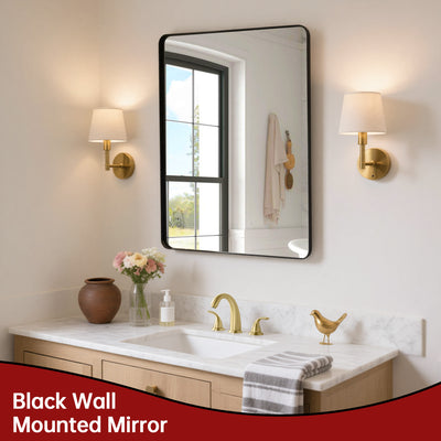 Espejo de tocador para baño SUMERAIN negro mate, espejo de pared de 22x30 pulgadas con marco de aluminio, vidrio templado, colgado horizontal o vertical para entrada, baño o sala de estar