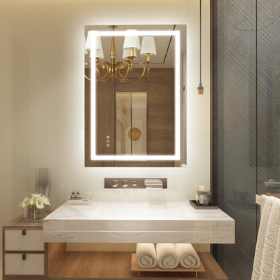 Espejo de baño iluminado LED SUMERAIN 24 x 36 pulgadas para pared, espejo inteligente anti-vaho con 3 temperaturas de color, brillo regulable y vidrio templado, certificado ETL