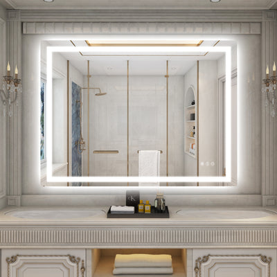 Espejo de baño LED inteligente grande Sumerain de 48" x 36" — espejo de tocador inteligente con luz trasera y frontal, antivaho, regulable sin escalones, 3 modos de color, función de memoria, vidrio templado