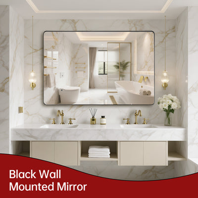 Espejo de tocador de baño SUMERAIN de 48x32 pulgadas, espejo de pared con marco de aluminio negro mate y vidrio templado para espacios grandes en baños modernos o estilo rústico