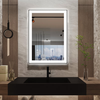 Espejo de baño LED Sumerain de 20 x 28 pulgadas con marco, espejo de tocador iluminado frontal y trasero, espejo de pared antivaho regulable con 3 temperaturas de color, función de memoria y vidrio templado