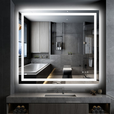 Espejo de baño LED SUMERAIN de 40 x 36 pulgadas con luces, iluminado frontal y trasero, espejo de tocador con luz regulable sin escalones y 3 temperaturas de color para pared, antivaho, función de memoria, vidrio templado a prueba de roturas