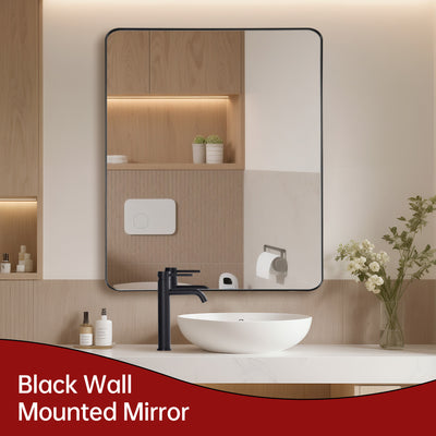Espejo de tocador de baño SUMERAIN con vidrio templado a prueba de roturas, espejo de pared moderno negro mate de 36x30 pulgadas con marco de aluminio para entrada, sala de estar y estilo rústico, montaje horizontal/vertical