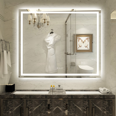 Espejo de baño LED SUMERAIN de 48 x 40 pulgadas con luces, iluminado frontal y trasero, espejo de tocador con luz regulable sin escalones y 3 temperaturas de color para pared, antivaho, función de memoria, vidrio templado a prueba de roturas