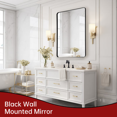 Espejo de baño moderno SUMERAIN, espejo de pared de 24x36 pulgadas con marco de aluminio negro mate y vidrio templado, perfecto para decoración contemporánea de baño o dormitorio