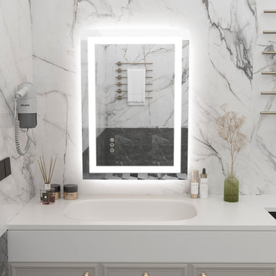 Espejo de baño LED SUMERAIN 20 x 28 pulgadas con luces, retroiluminado + frontal, espejo inteligente regulable para tocador de pared, anti-vaho, 3 temperaturas de color, función memoria, vidrio templado