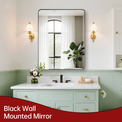 Espejo de baño negro SUMERAIN para pared, espejo de tocador con marco de aluminio y vidrio templado de 28x36 pulgadas, ideal sobre lavabo doble con opciones de montaje horizontal o vertical