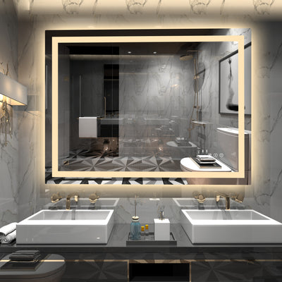 Espejo de baño LED SUMERAIN 40 x 30 pulgadas con iluminación trasera y frontal, espejo inteligente regulable anti-vaho para tocador de pared, función memoria, vidrio templado, 3 colores